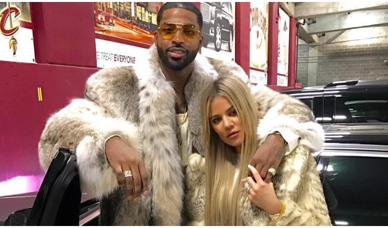 Khloe Kardashian and Tristan Thompson cuddle up for a photo.