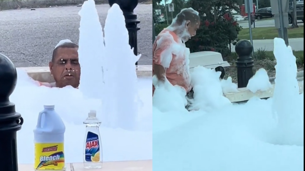 Florida man baths in bleach fountain