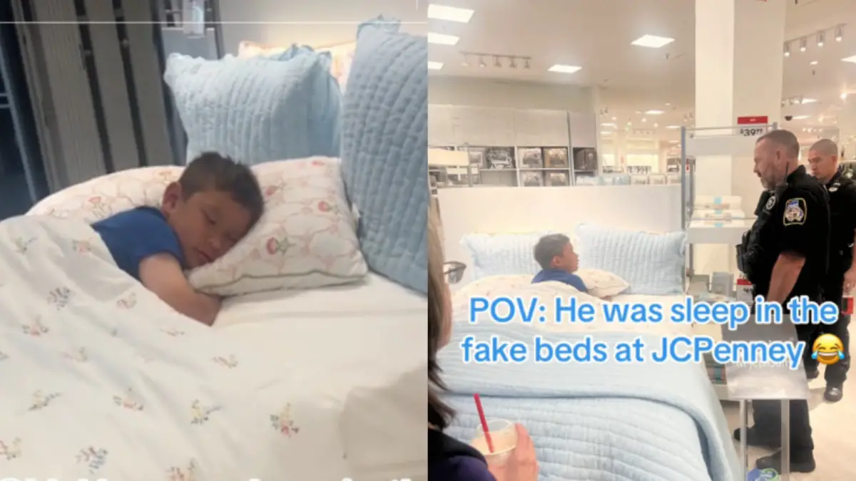 Maryland boy naps in JCPenney display bed.