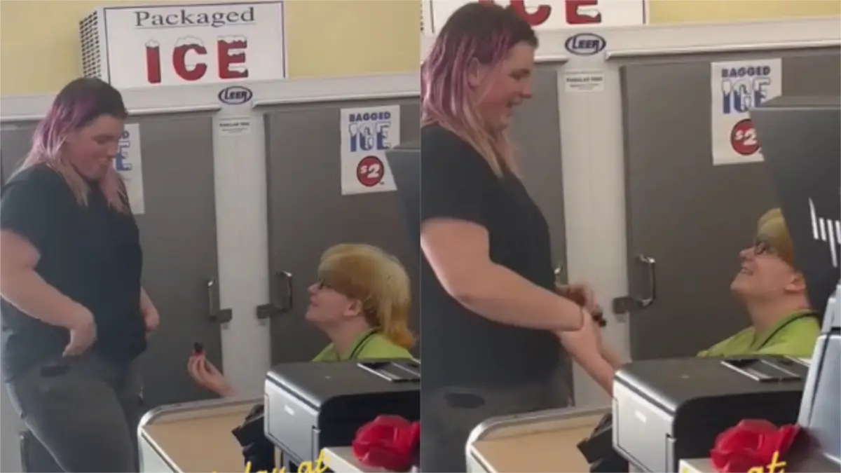 Oregon Dollar Tree employee proposes on the clock.