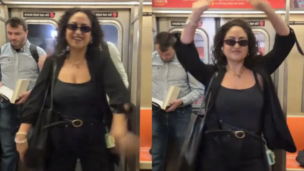 new york woman's tiktok video interrupted by jerk on subway