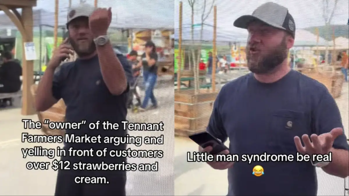 Angry California man at a farmer's market